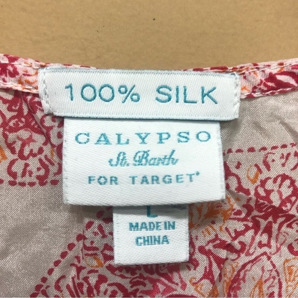 Calypso St Barth for Target 100% Silk Lightweight Blouse Crochet Medallion Sz L - Picture 3 of 5